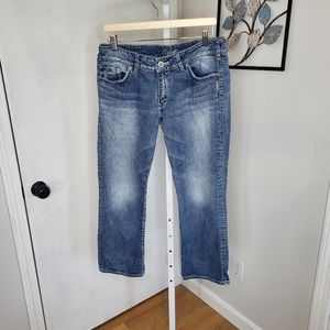 Silver Jeans Suki Capri Straight Leg Blue With White Stitching Size 33